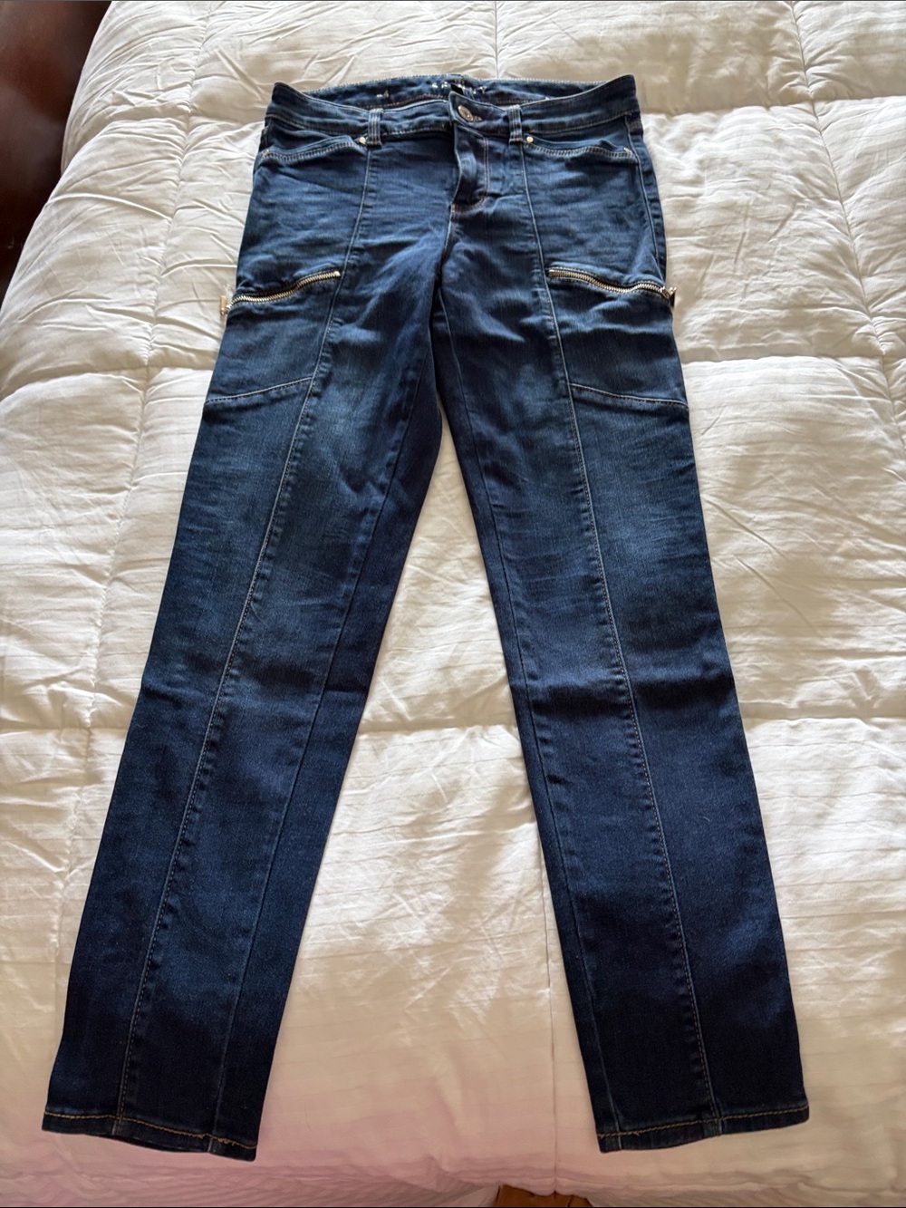 White House Black Market Dark Blue Straight-Leg Jeans with Zip Pocket Accents
